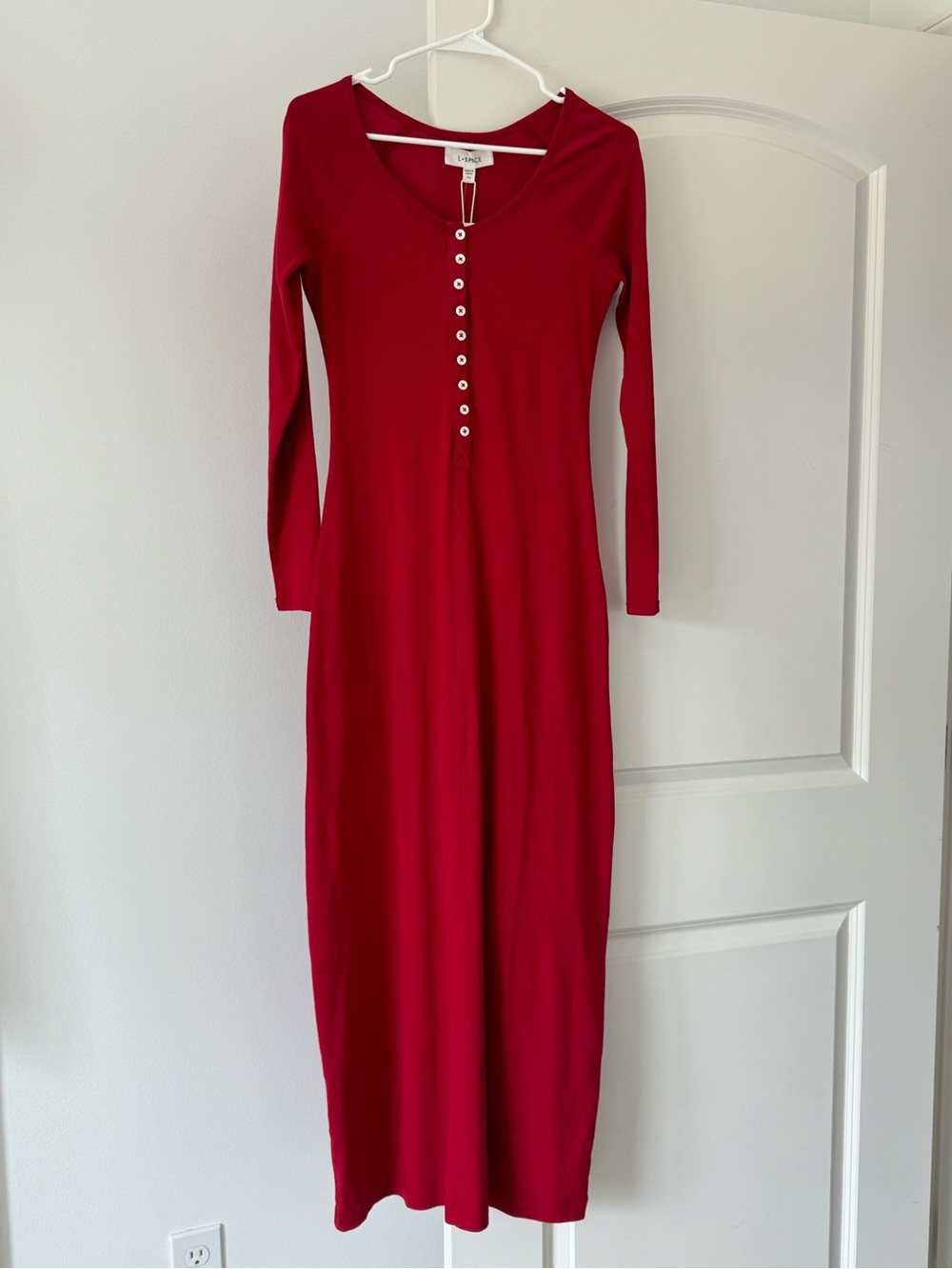 Anthropologie Crimson Long-Sleeve Maxi Dress with Front Buttons NWT